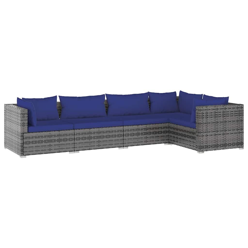 5-Piece Poly Rattan Garden Lounge Set in Grey with Cushions