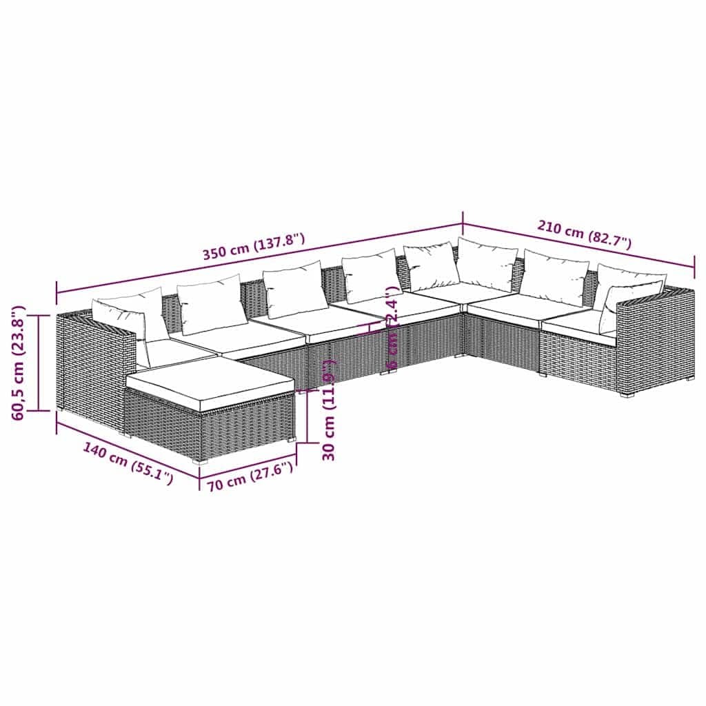 8-Piece Modular Garden Lounge Set in Black
