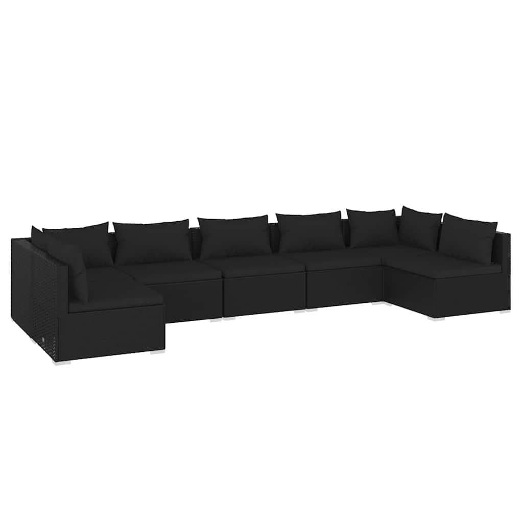 7 Piece Garden Lounge Set Outdoor Patio Furniture Poly Rattan Black with