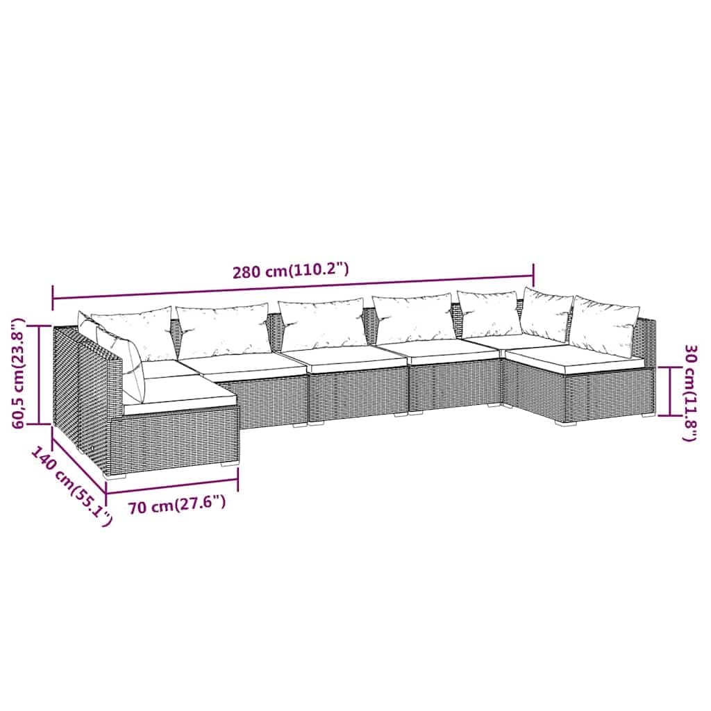 7 Piece Garden Lounge Set Outdoor Patio Furniture Poly Rattan Black with