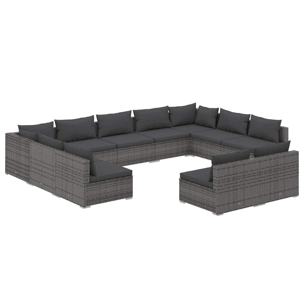 11 Piece Garden Lounge Set with Grey Poly Rattan