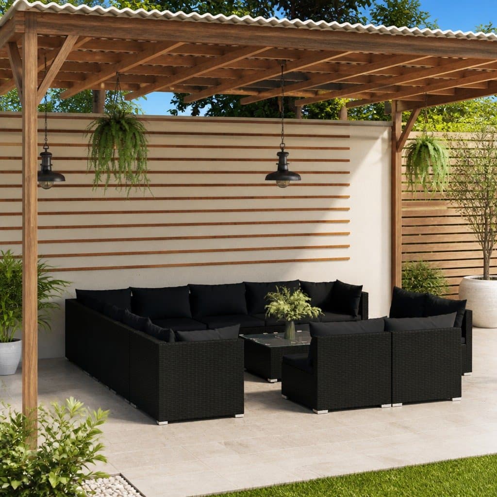 14 Piece Poly Rattan Garden Lounge Set in Black