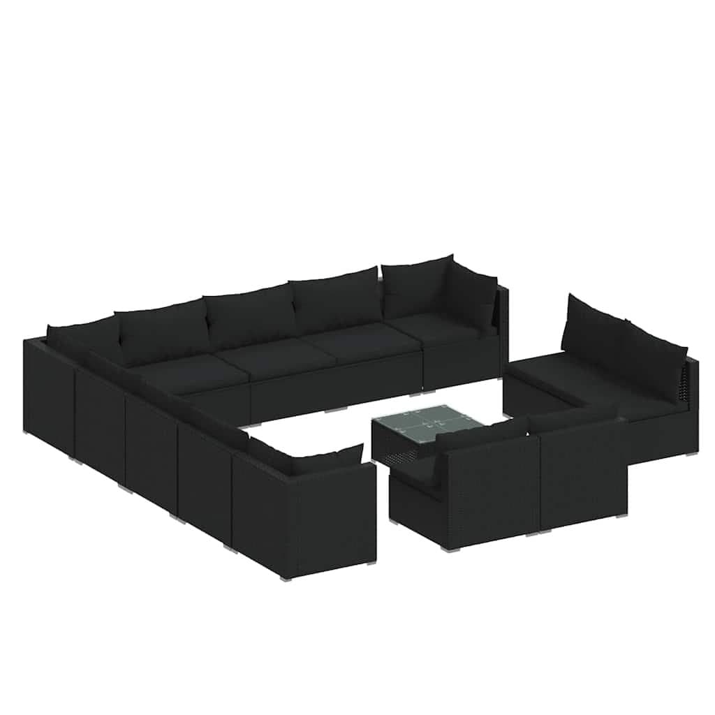 14 Piece Poly Rattan Garden Lounge Set in Black