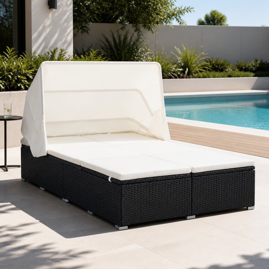 2-Person Lounger with Adjustable Roof and Cushion