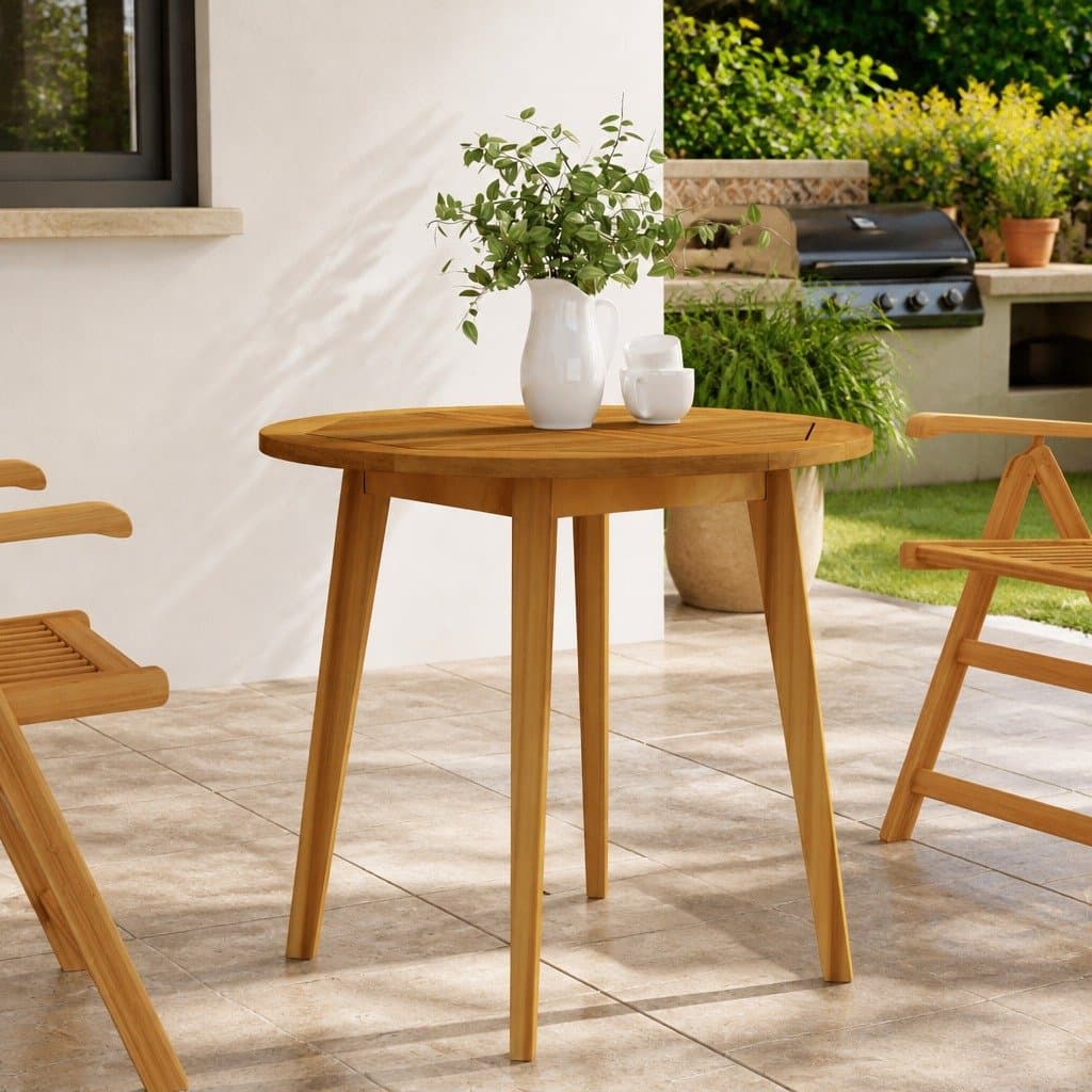 Brown Solid Wood Acacia Garden Table 85cm Round