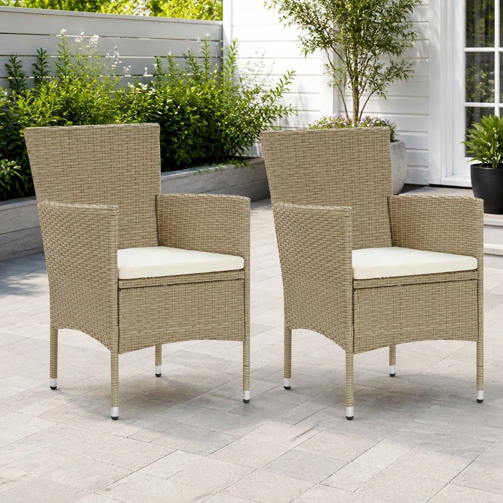 Beige Outdoor Dining Chairs Set of 2 with Cushions