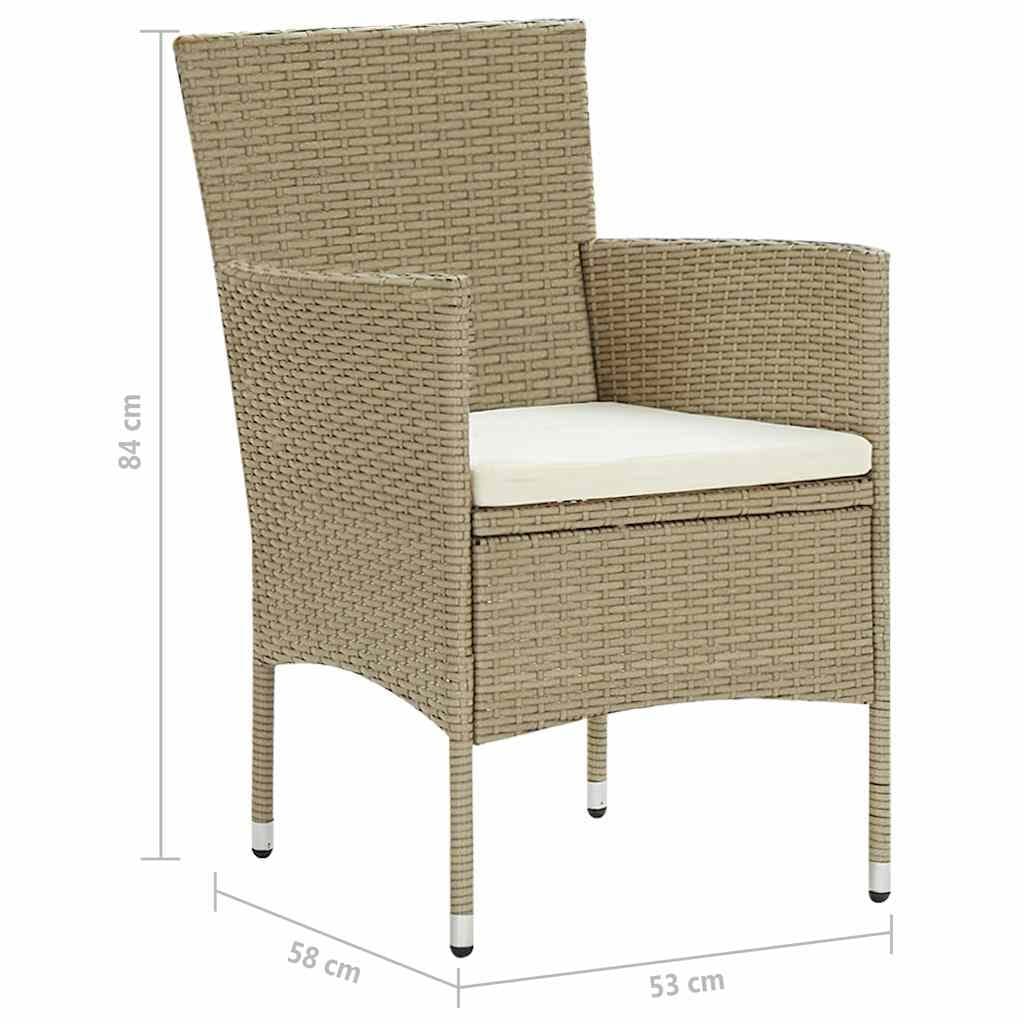 Beige Outdoor Dining Chairs Set of 2 with Cushions