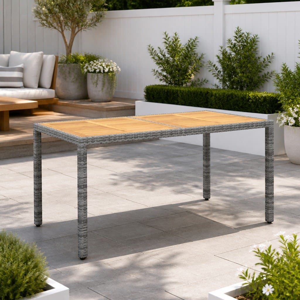 Outdoor Garden Table in Grey with Acacia Wood Top