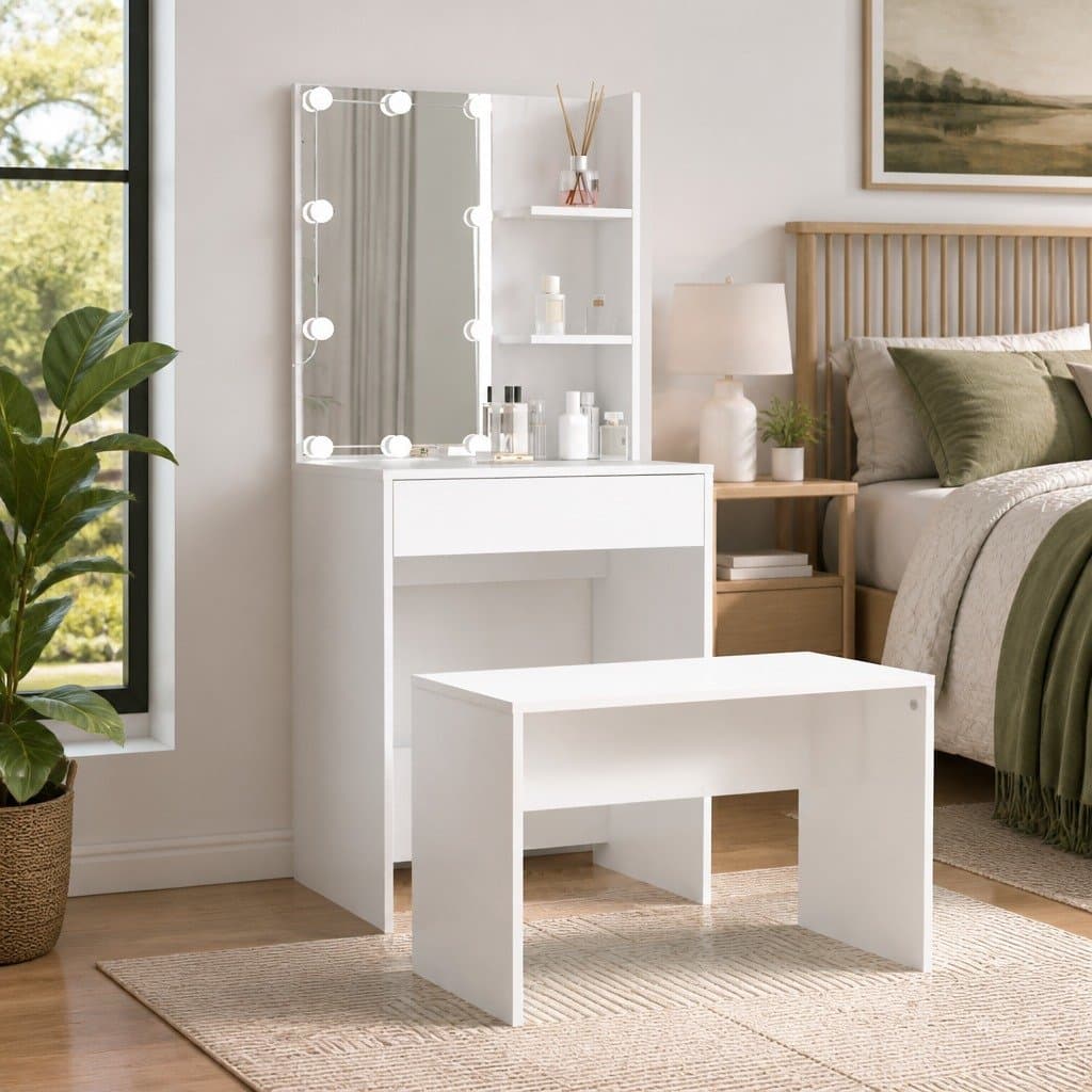 Dressing Table Set with LED Mirror and Stool