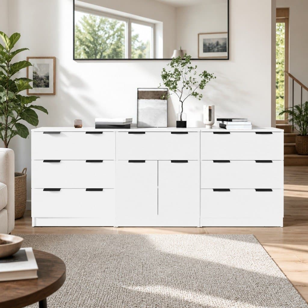 3 Piece White Sideboard Cabinet for Living Room