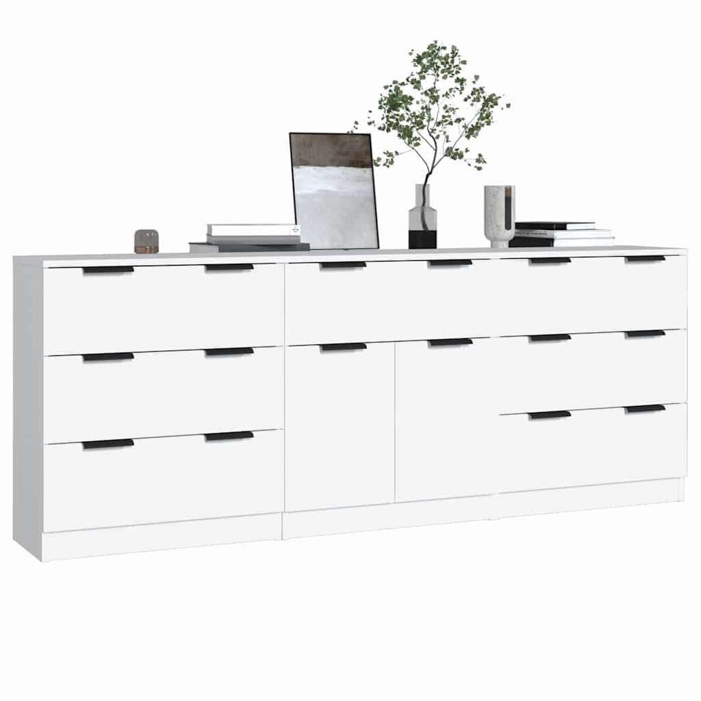 3 Piece White Sideboard Cabinet for Living Room
