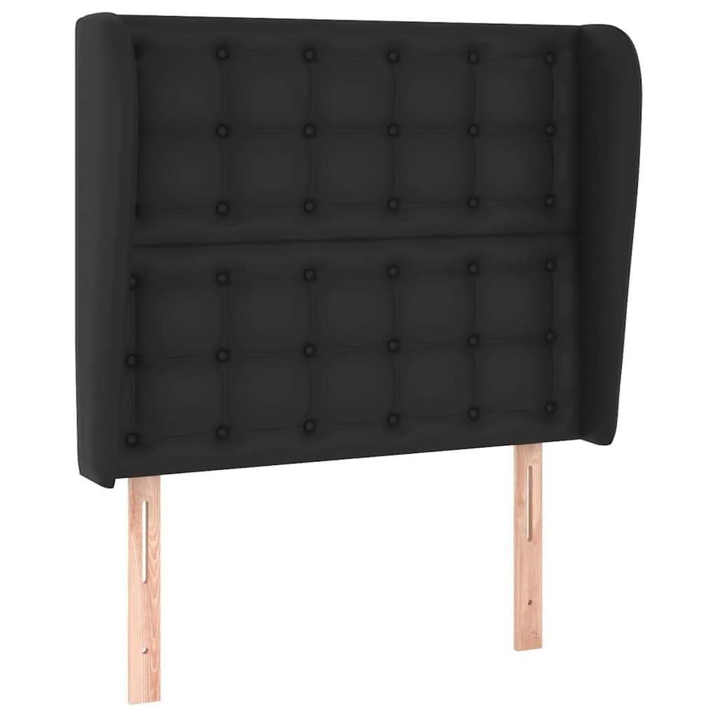 Black Faux Leather Headboard with Ears 103cm