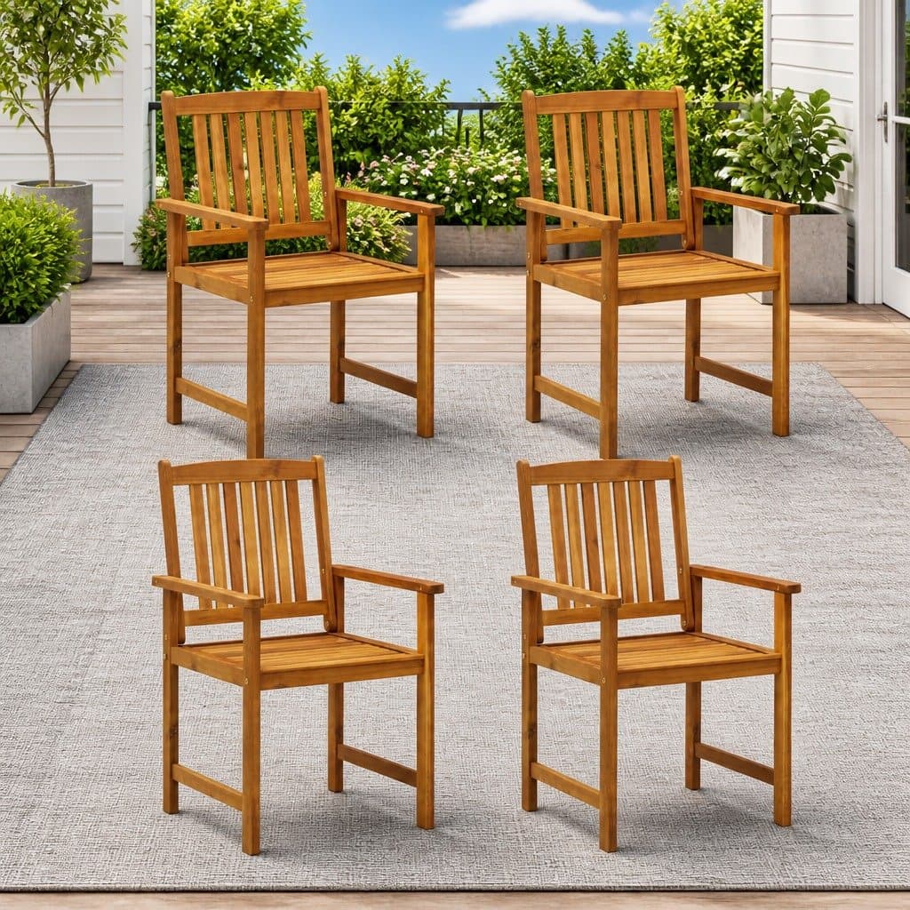 Solid Acacia Wood Outdoor Garden Chairs Set of 4