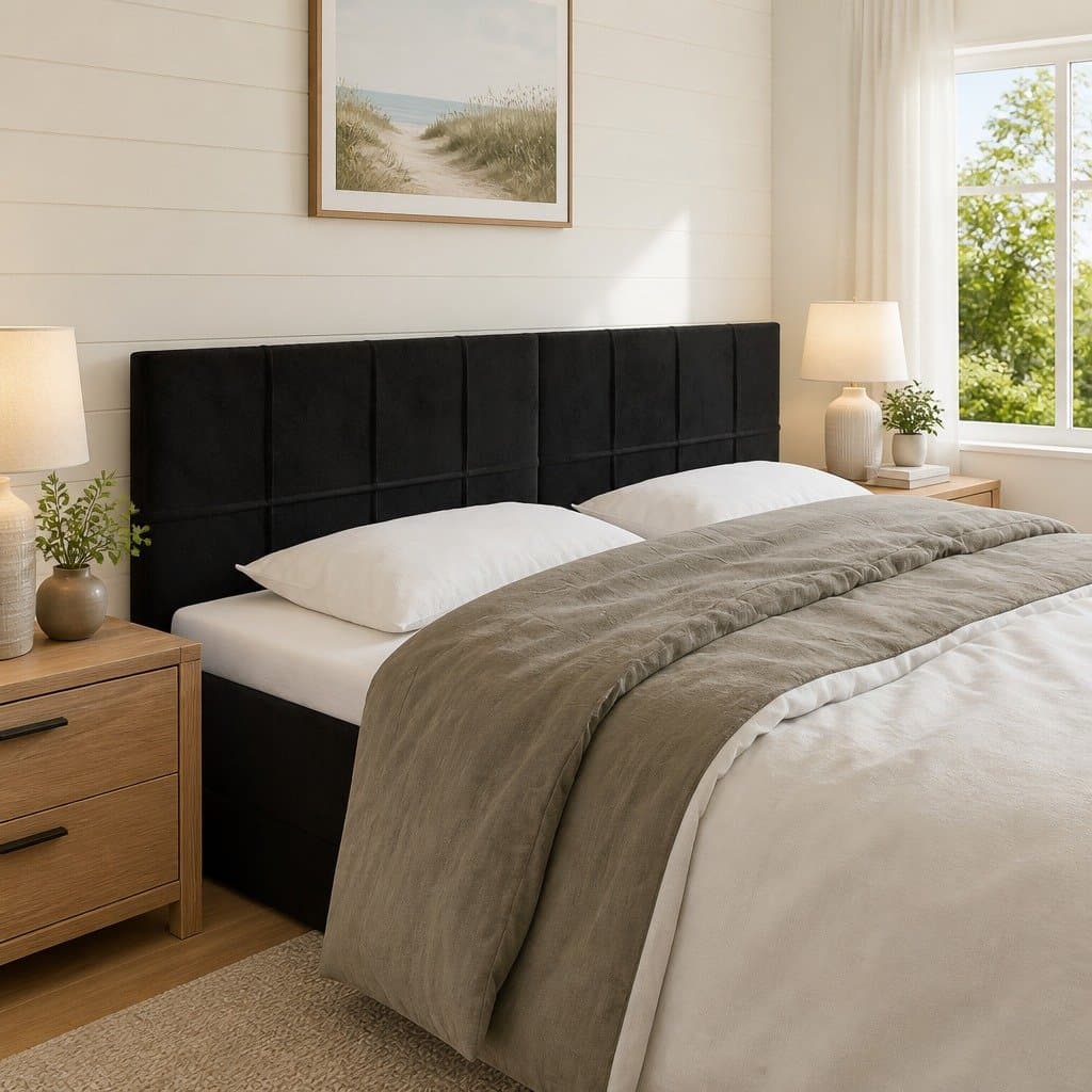 Black Velvet LED Headboard 144cm for Modern Beds