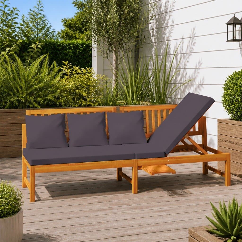 Wooden Outdoor Day Bed with Grey Cushions