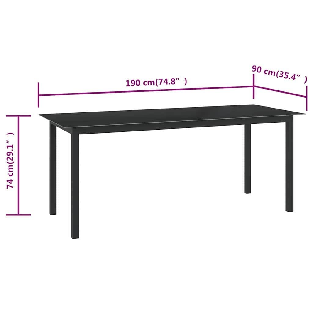 Black Outdoor Garden Dining Table with Aluminium Frame