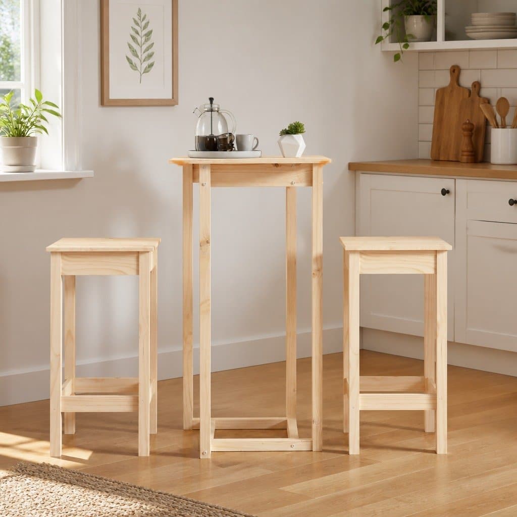 Solid Pine Wood 3 Piece Bar Set for Kitchen and Dining