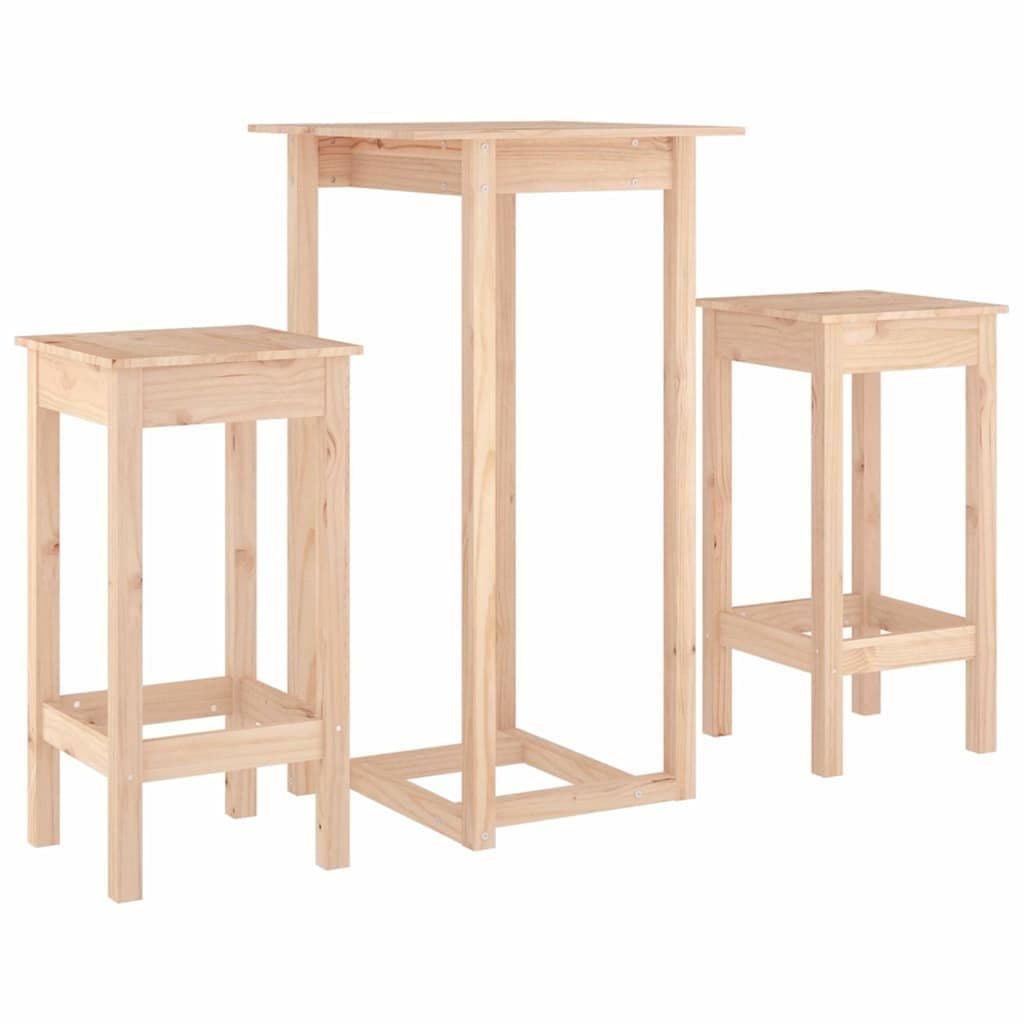 Solid Pine Wood 3 Piece Bar Set for Kitchen and Dining