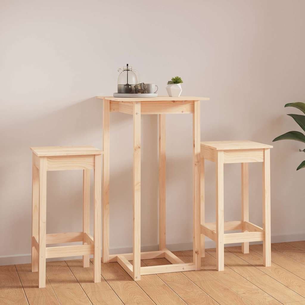 Solid Pine Wood 3 Piece Bar Set for Kitchen and Dining