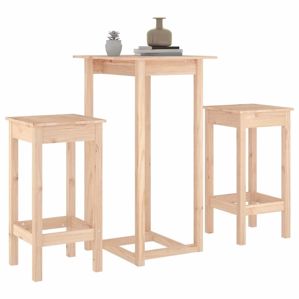 Solid Pine Wood 3 Piece Bar Set for Kitchen and Dining