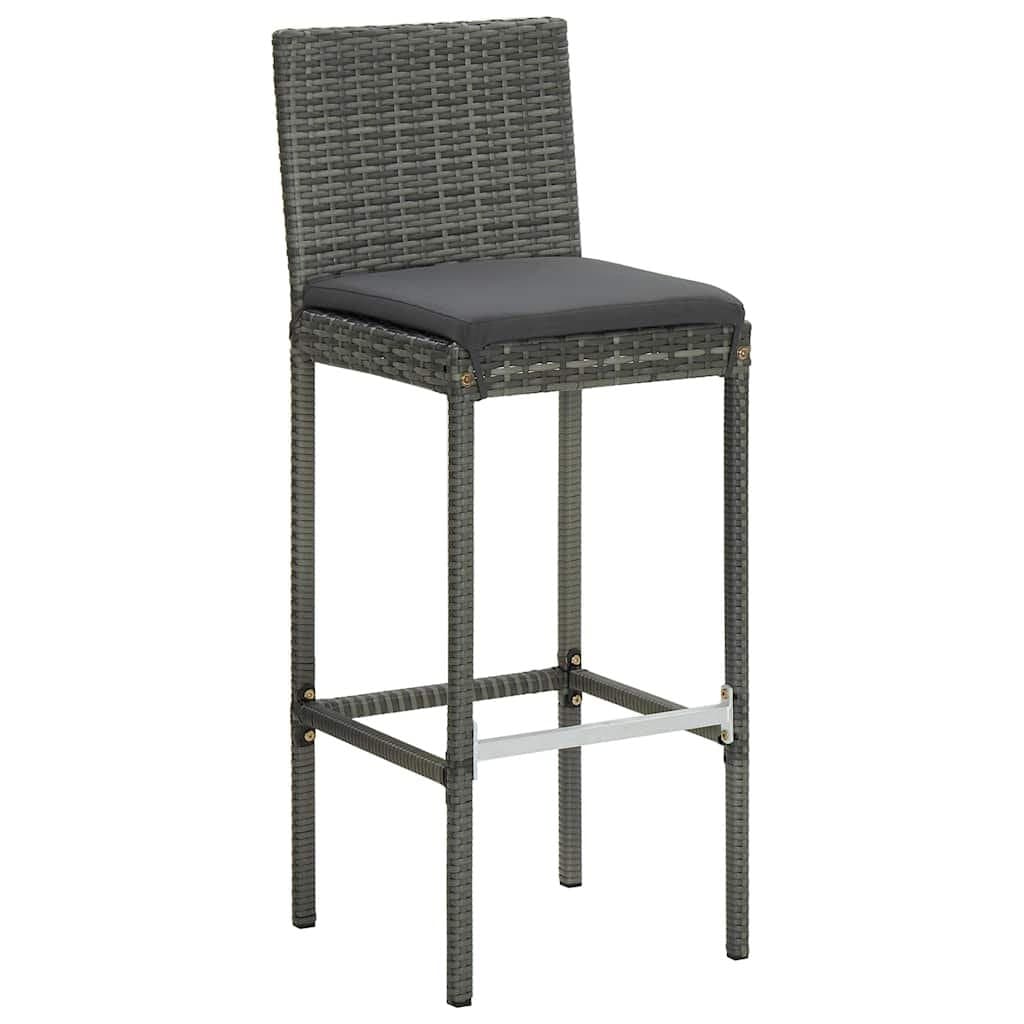 Grey Poly Rattan Outdoor Bar Stools Set of 4 with Cushions