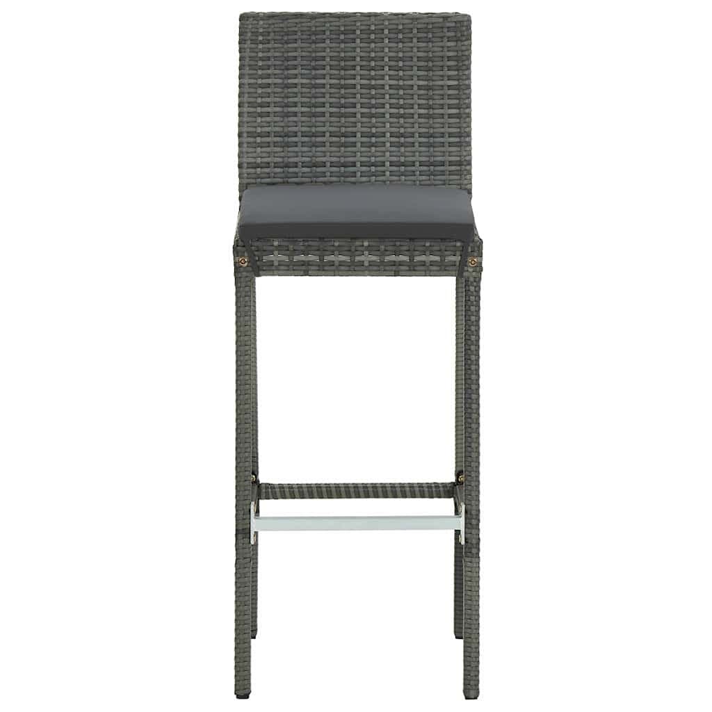 Grey Poly Rattan Outdoor Bar Stools Set of 4 with Cushions
