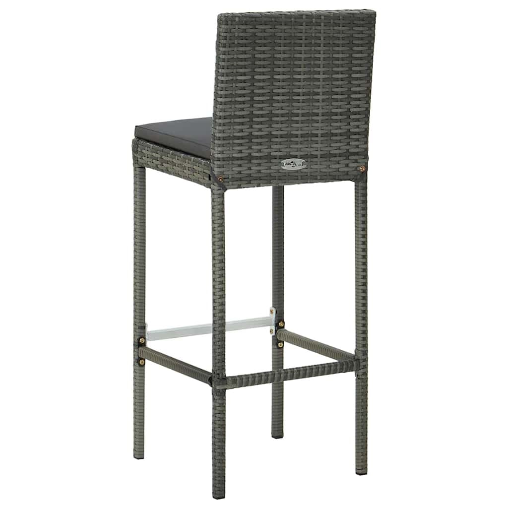 Grey Poly Rattan Outdoor Bar Stools Set of 4 with Cushions