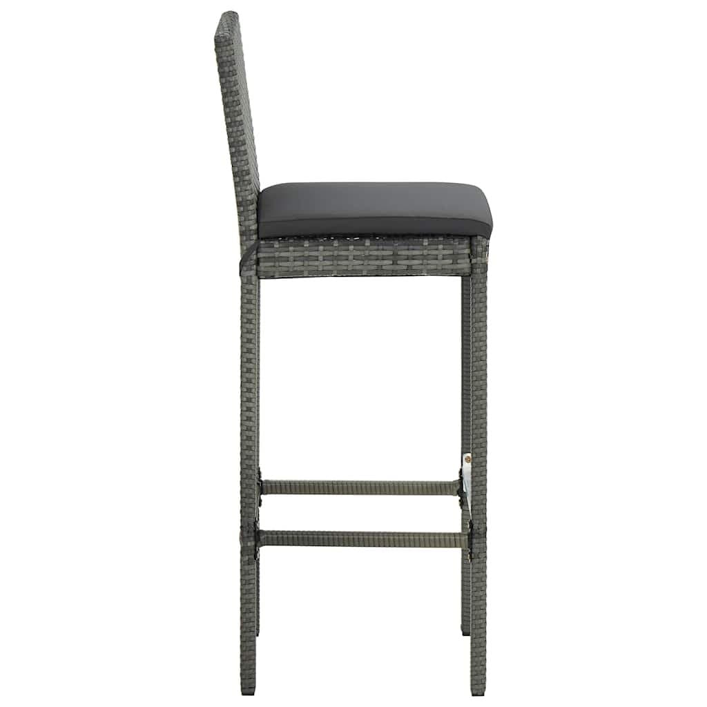Grey Poly Rattan Outdoor Bar Stools Set of 4 with Cushions