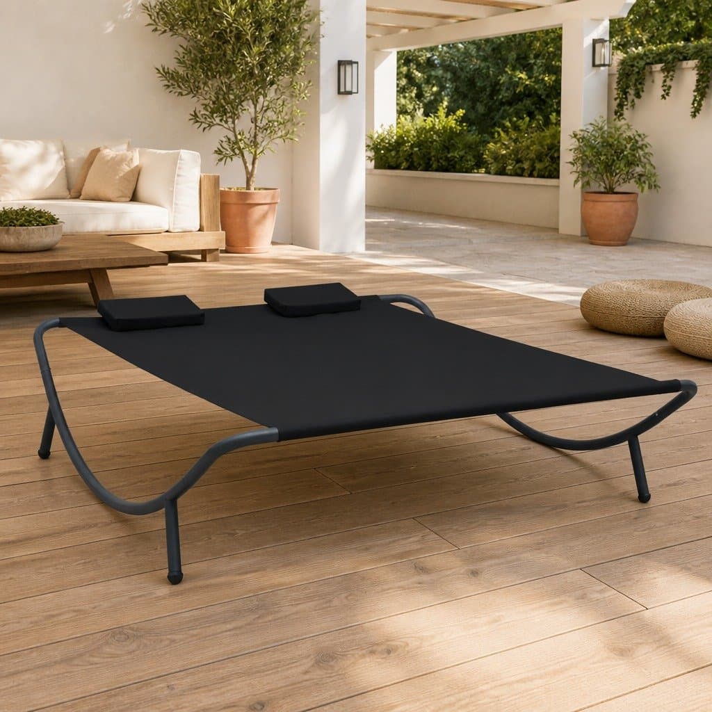 Outdoor Lounge Bed Daybed Garden Patio Furniture Black Sun Lounger with Pillows