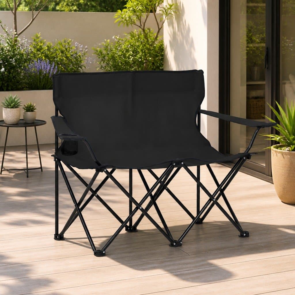 2-Seater Foldable Camping Chair in Black
