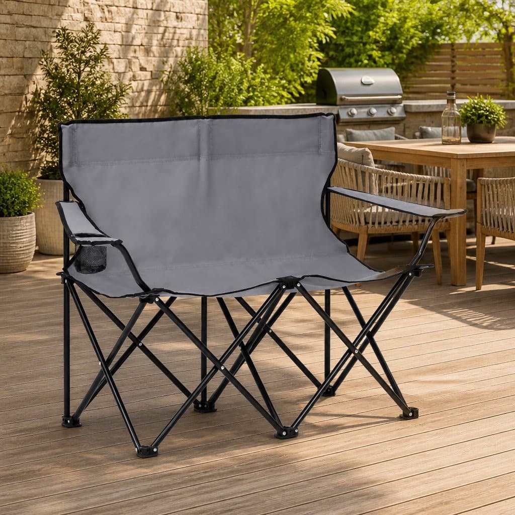 2-Seater Foldable Camping Chair with Grey Steel Frame