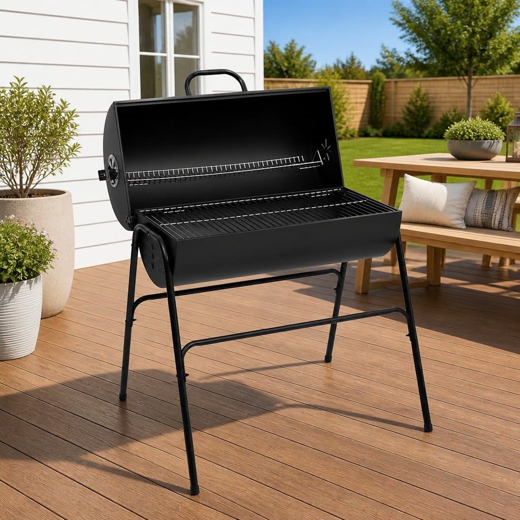 Heavy-Duty Barrel Grill with 2 Cooking Grids in Black