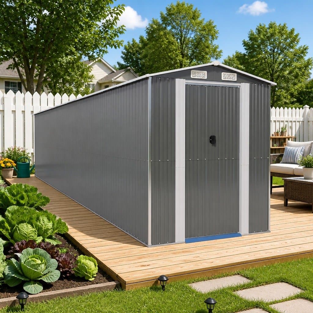 Light Grey Galvanised Steel Garden Shed for Tools
