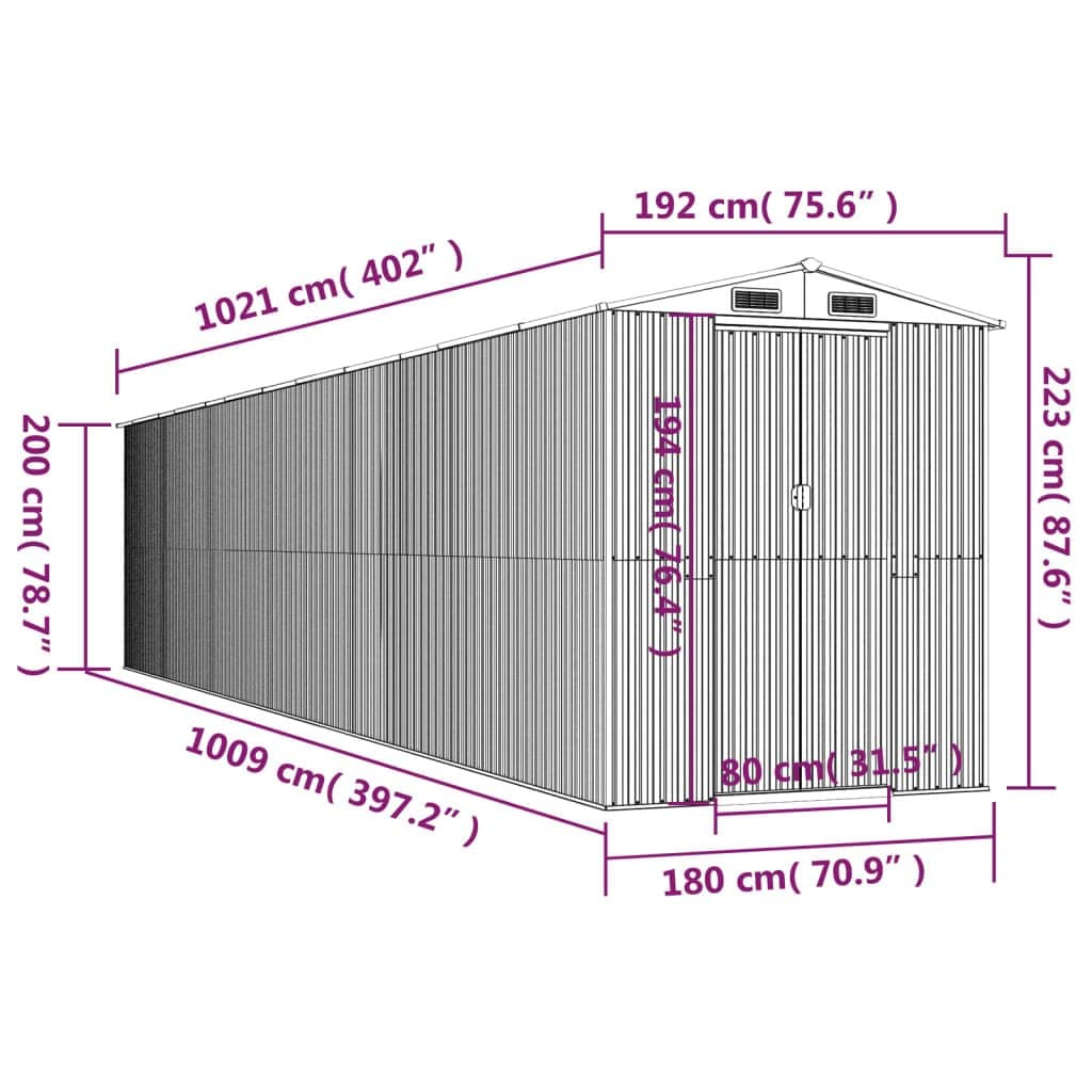 Light Grey Galvanised Steel Garden Shed for Tools