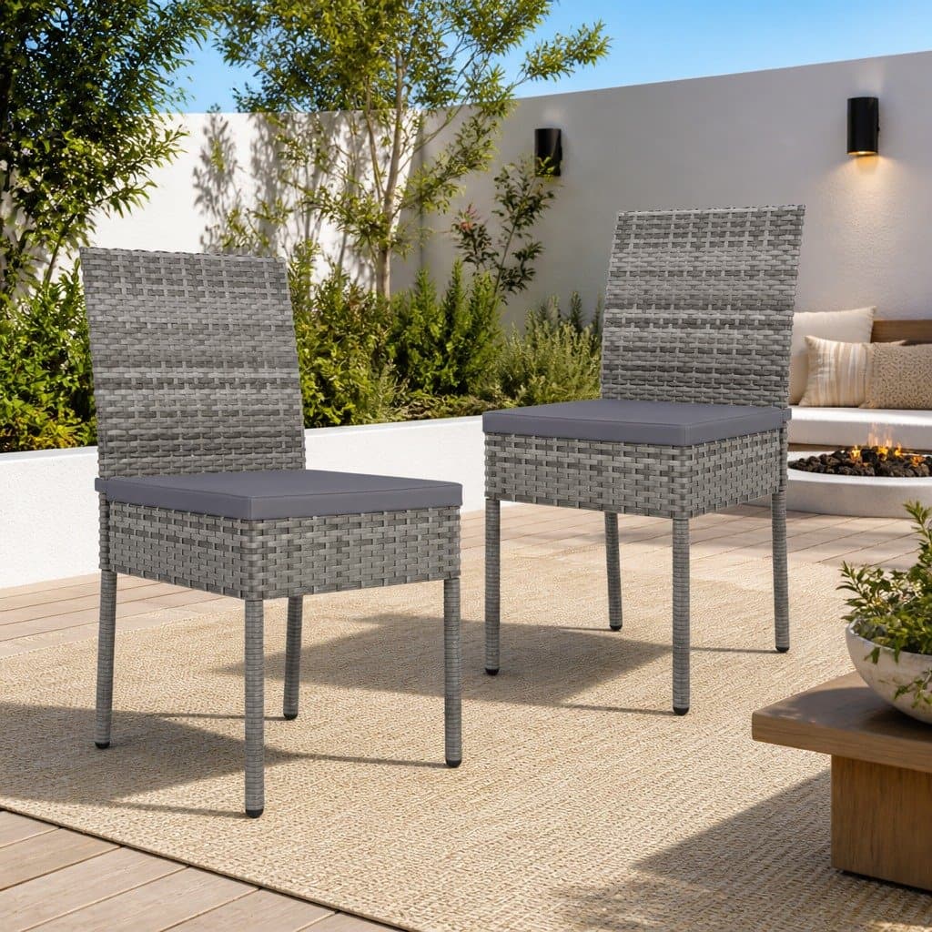Set of 2 Outdoor Dining Chairs with Cushions in Grey