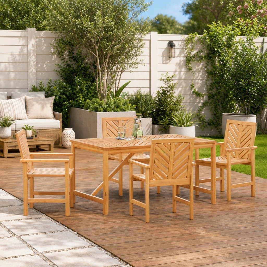 Solid Acacia Wood 5-Piece Garden Dining Set