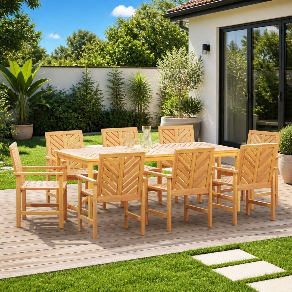 9-Piece Garden Dining Set in Solid Acacia Wood