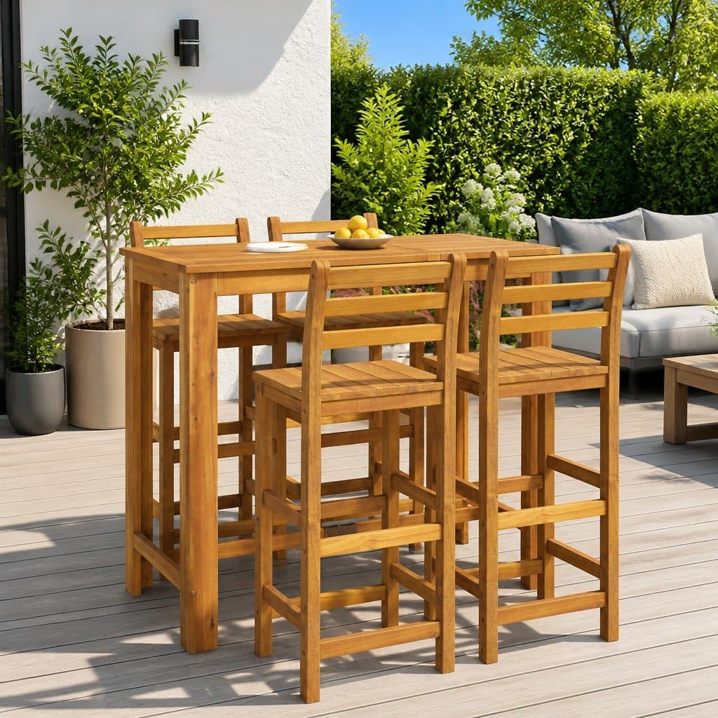 5 Piece Garden Bar Set in Solid Acacia Wood