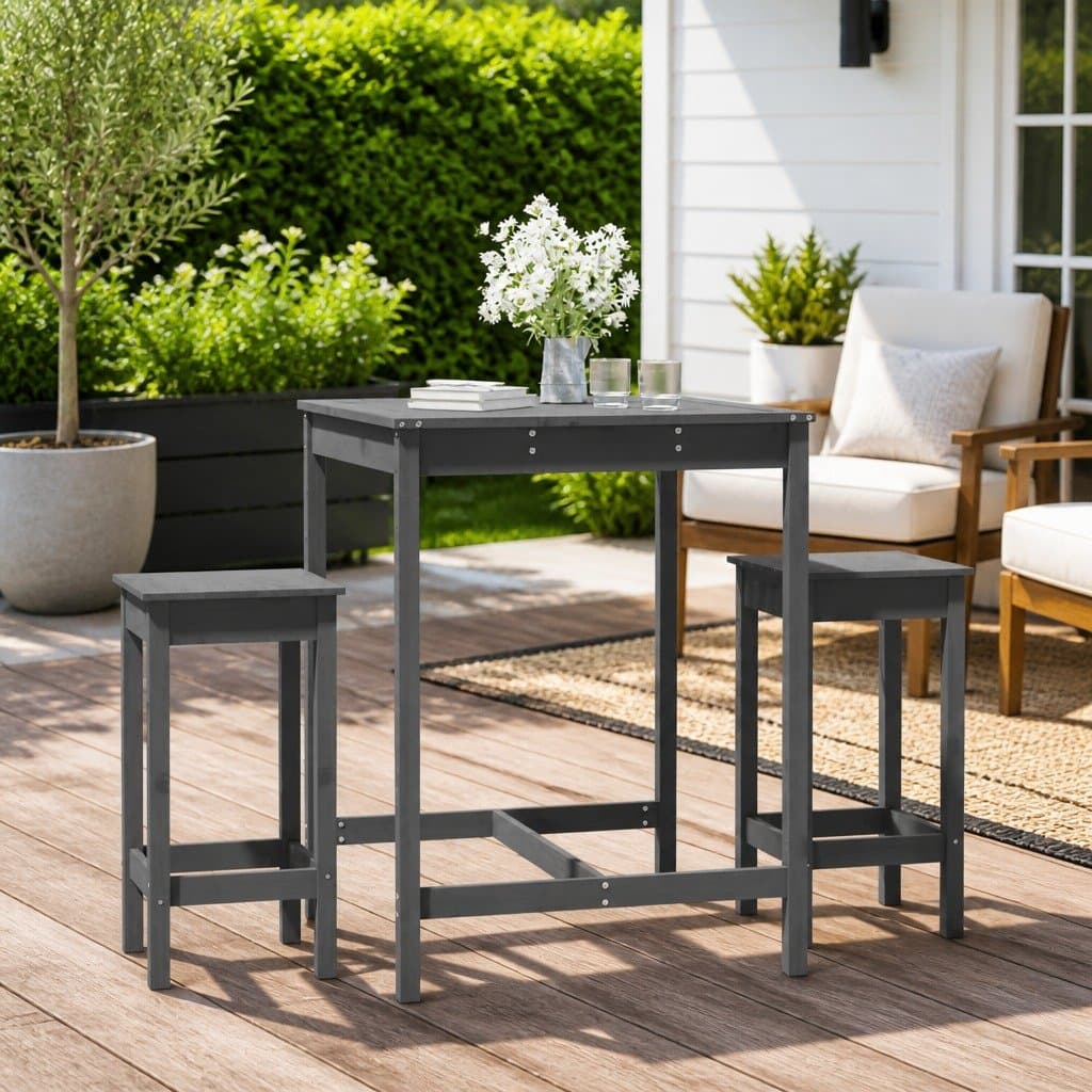 3 Piece Garden Bar Set Grey Solid Wood Pine