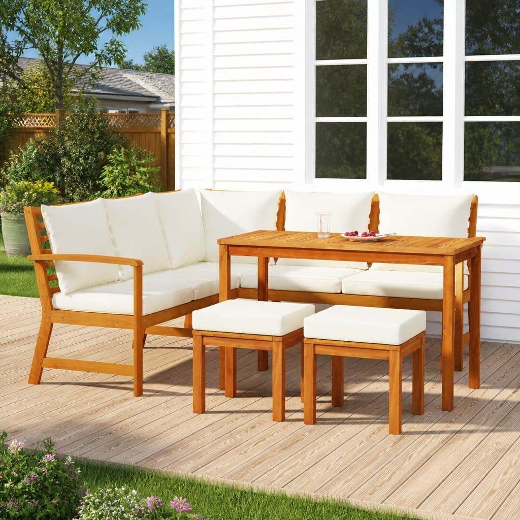 Solid Wood Acacia 6-Piece Outdoor Garden Dining Set