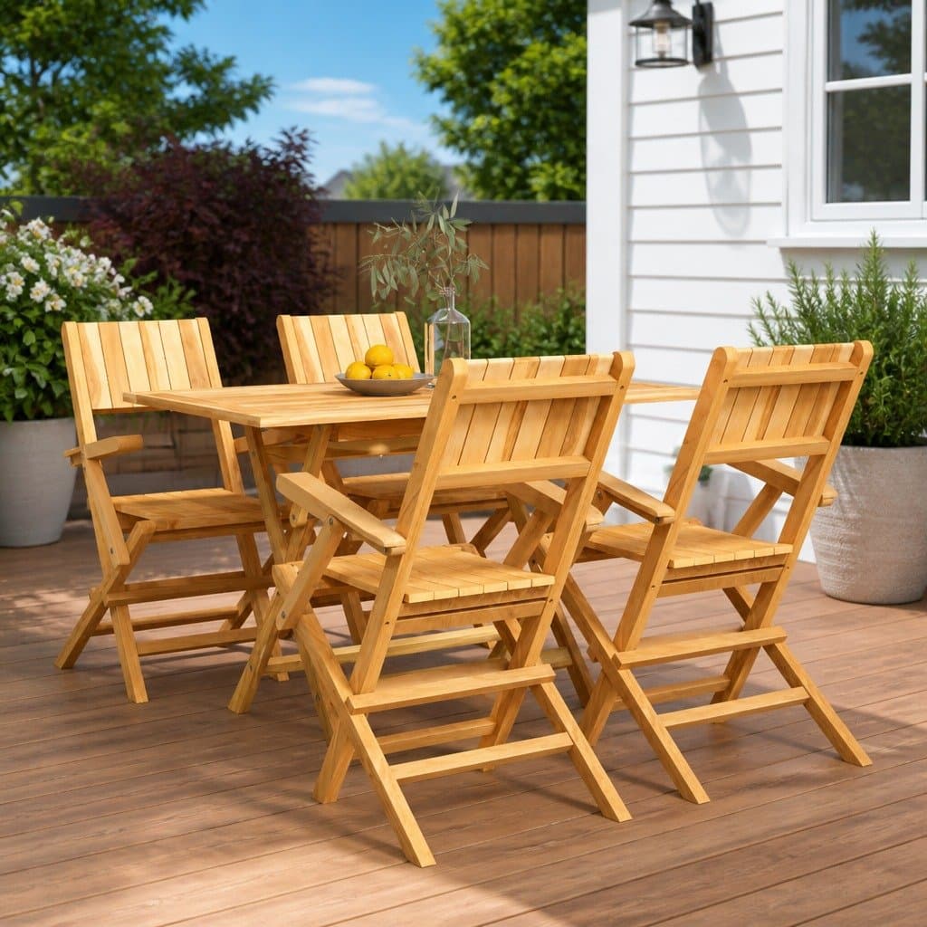 Teak Outdoor Dining Set 5 Piece Wooden Patio Furniture