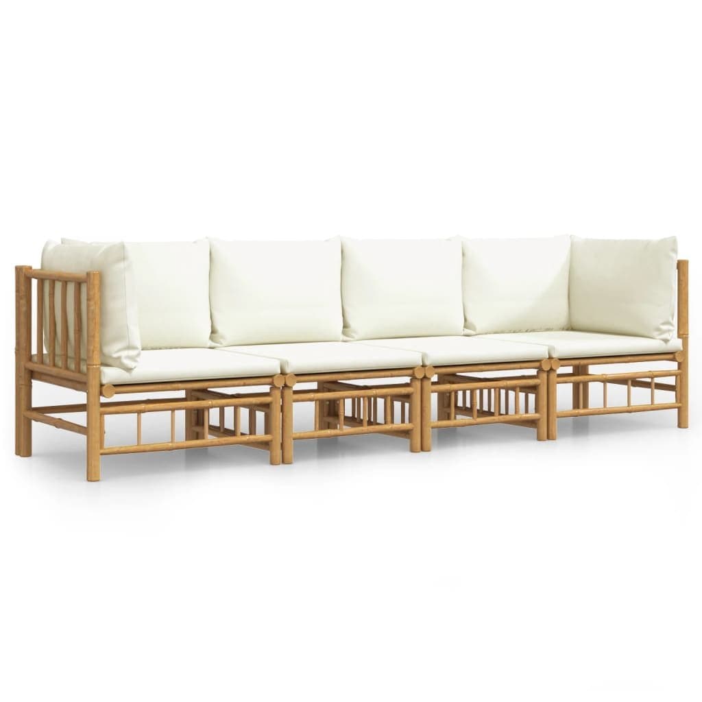 4 Piece Brown Bamboo Lounge Set for Outdoor Relaxation with Cream Cushions