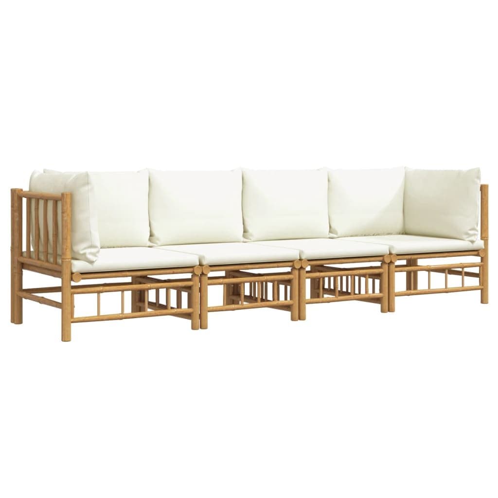 4 Piece Brown Bamboo Lounge Set for Outdoor Relaxation with Cream Cushions