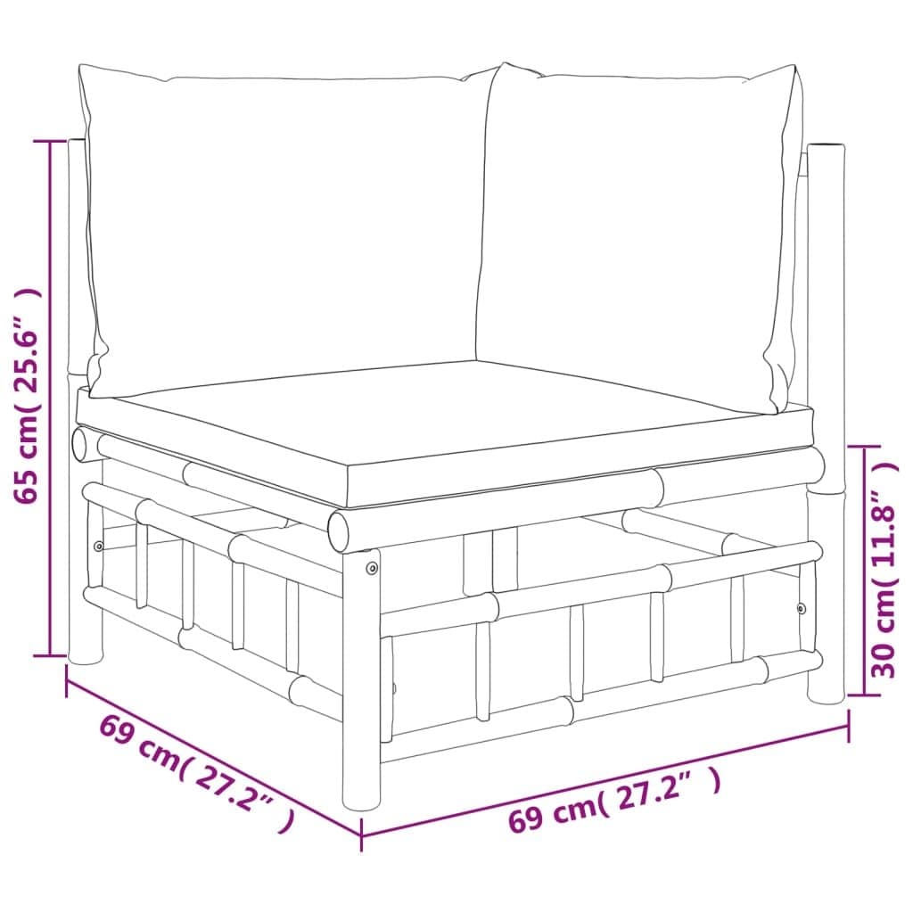 4 Piece Brown Bamboo Lounge Set for Outdoor Relaxation with Cream Cushions