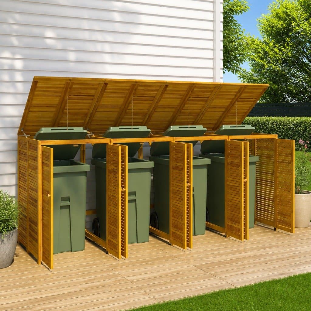 Solid Wood Quadruple Garbage Bin Shed 280x89x117 cm