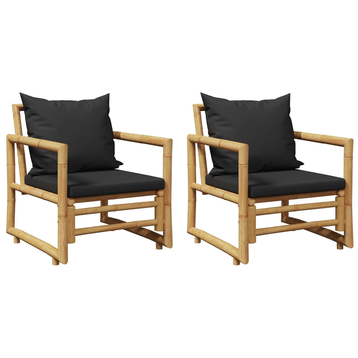 Bamboo Garden Chairs with Grey Cushions, Set of 2