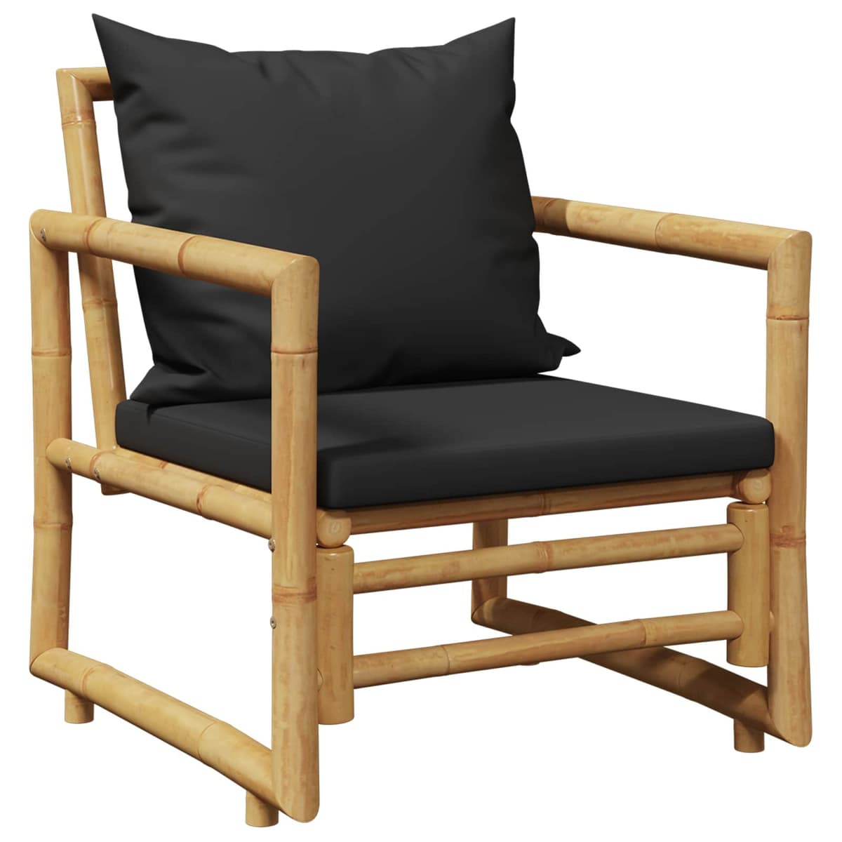 Bamboo Garden Chairs with Grey Cushions, Set of 2
