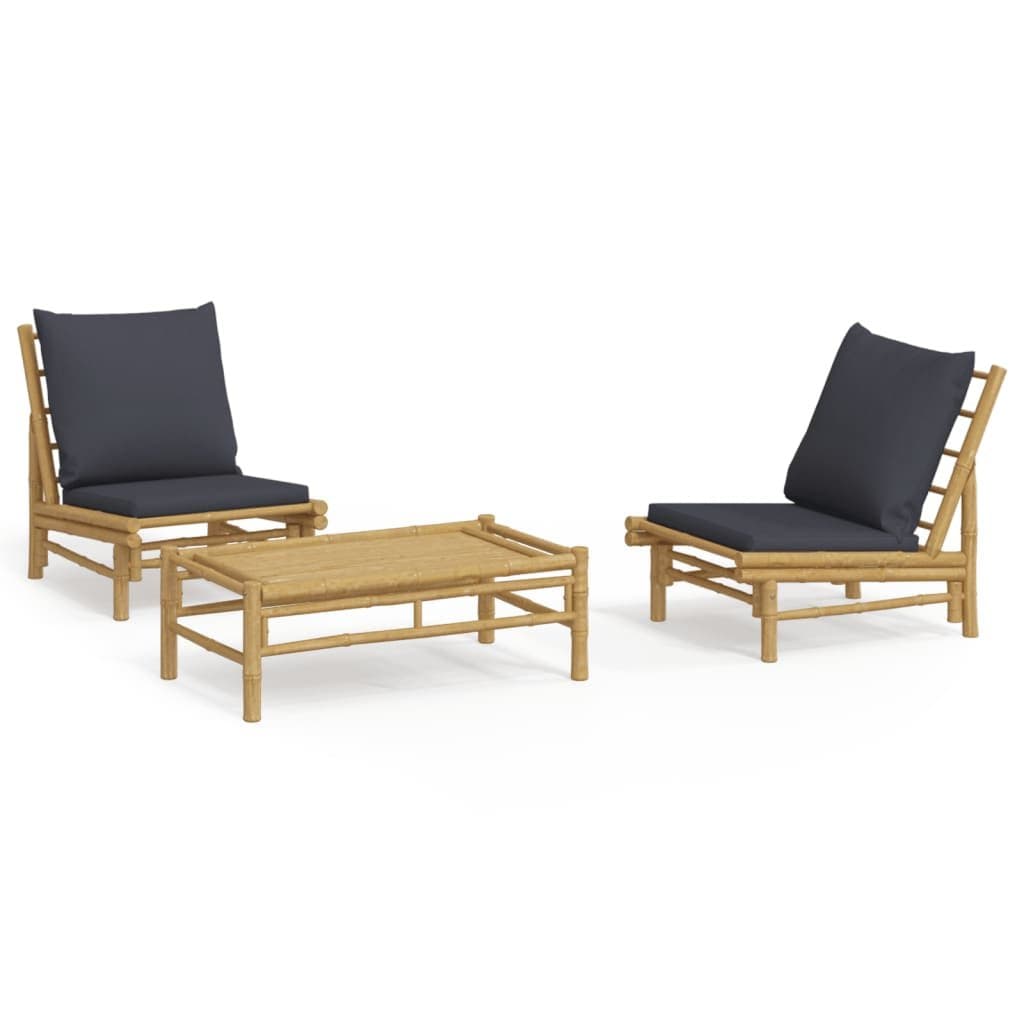 3 Piece Garden Lounge Set Bamboo Outdoor Furniture with Cushions Patio Sofa