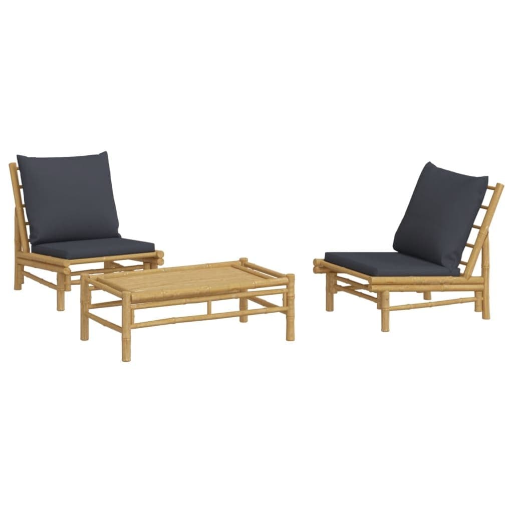 3 Piece Garden Lounge Set Bamboo Outdoor Furniture with Cushions Patio Sofa