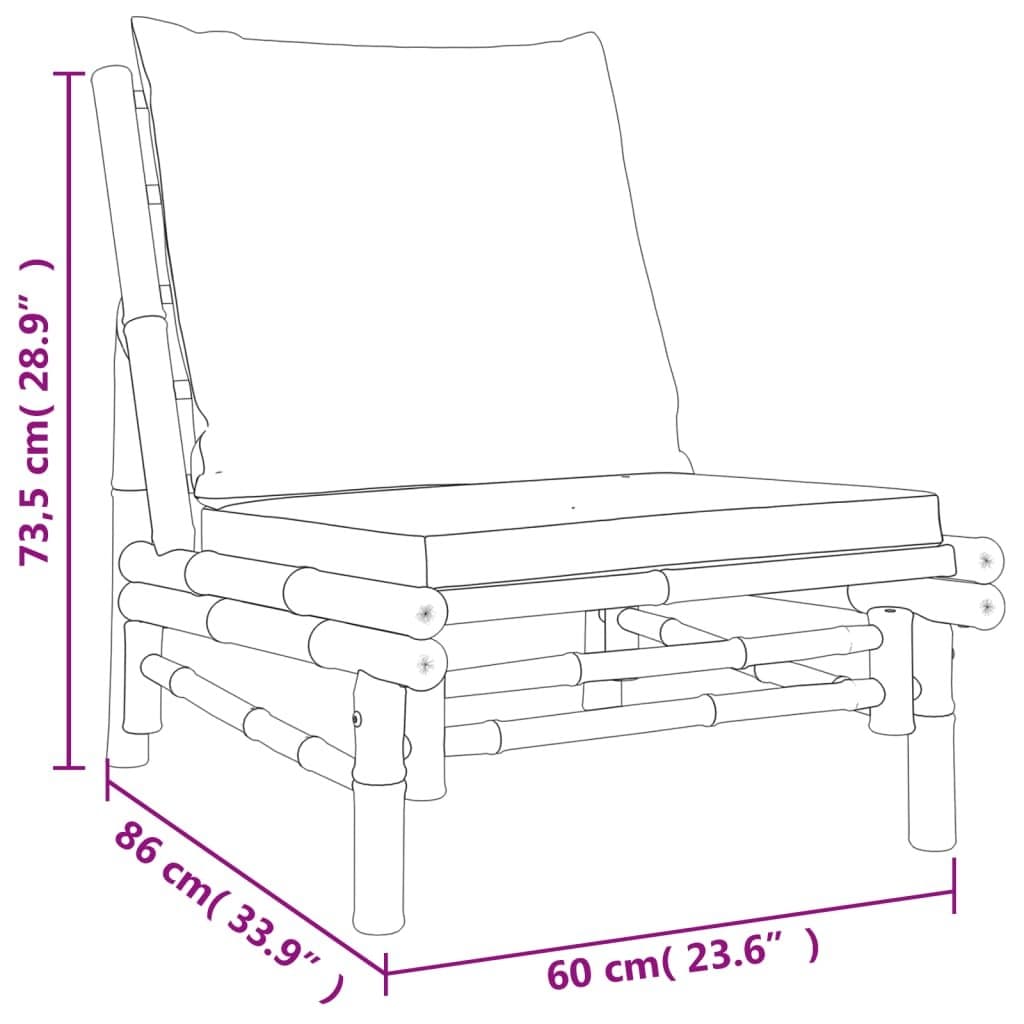 3 Piece Garden Lounge Set Bamboo Outdoor Furniture with Cushions Patio Sofa
